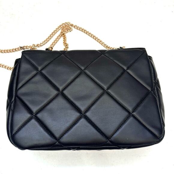 Badgley Mischka Black Diamond Quilted Puffer Front Lock Shoulder Bag Purse - Picture 6 of 9